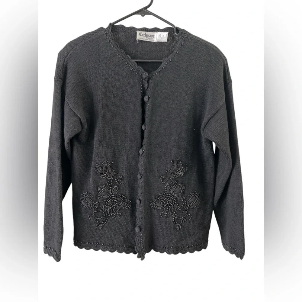 Exdusive black beaded vintage button up sweater